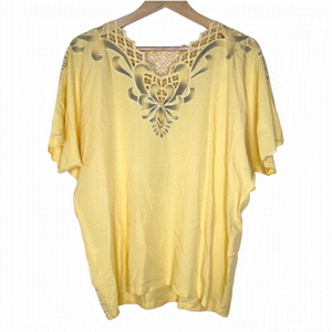 Miss FNA Vintage Yellow Net Embroidered Boho Top US M